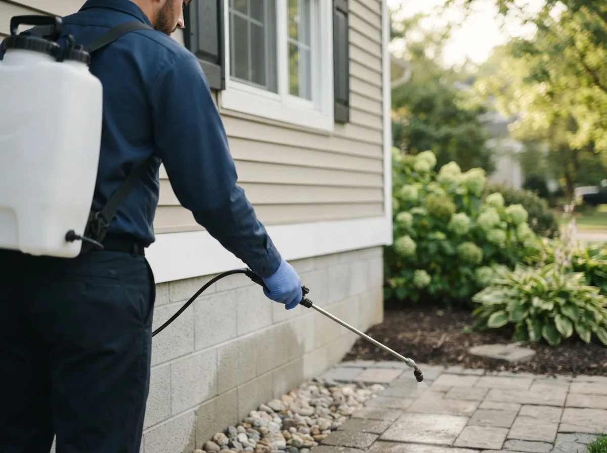 Pest control technician inspecting a home in Larimore, ND